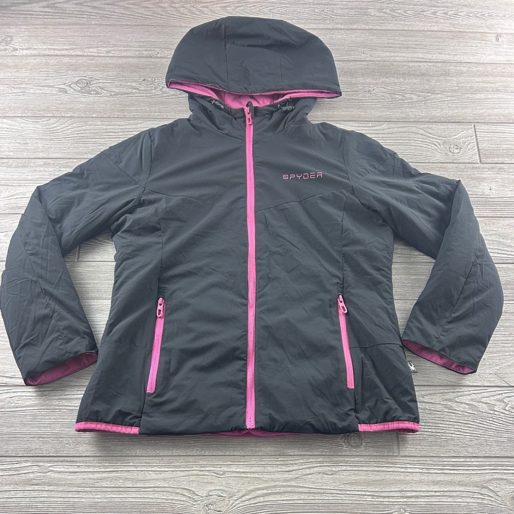 Spyder Womens Black Pink Hooded Performance Jacket Hydroweb Thermoweb Large